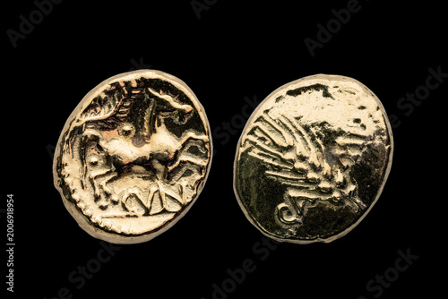 Photography Gold Stater replica coin of Cunobelin AD 10-40 king of the ancient Briton tribes