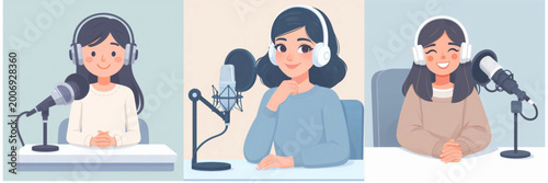 vector character of a person doing a podcast