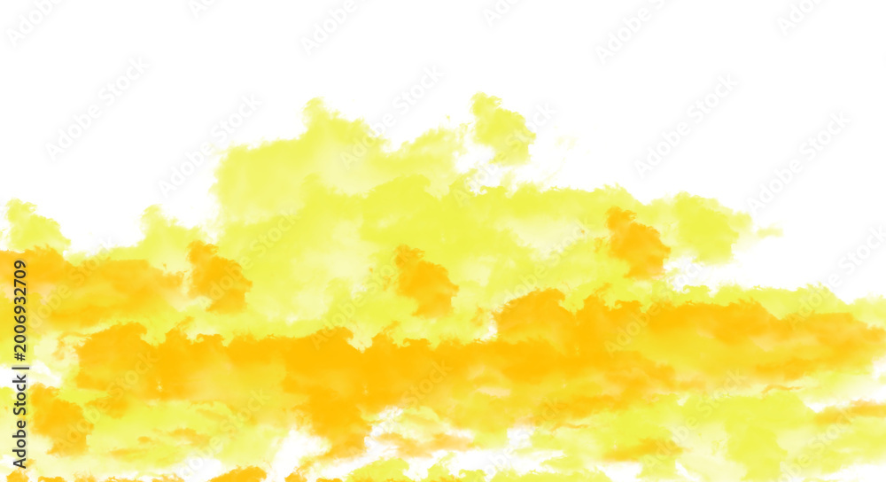 Fototapeta premium Vibrant yellow and orange cloudy sky with white clouds and sunny atmosphere beautiful natural scenery with warm colors transparent background