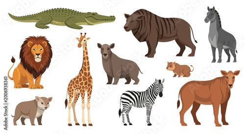 Fotografia Collection of African Safari Animals Vector Illustration