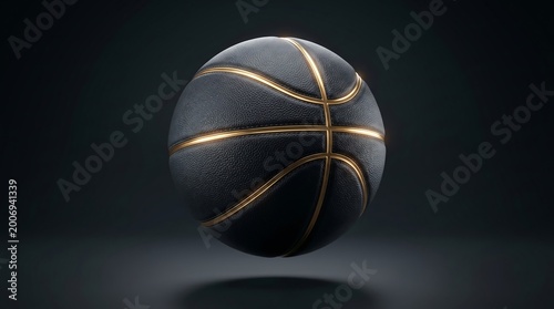 Luxurious Black and Gold Basketball with Subtle Lighting on a Dark Background - Premium Sports Equipment Concept