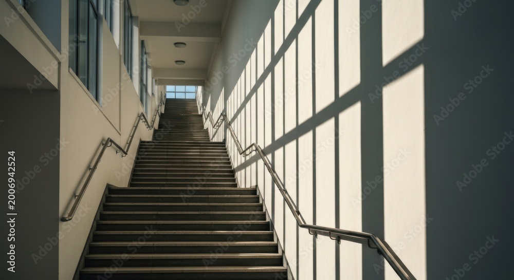 Fototapeta premium Stairwell with sunlight, shadows cast on walls