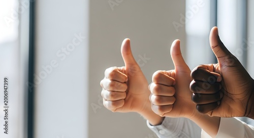 Diverse Hands Giving Thumbs Up for Teamwork and Success in Professional Office Setting