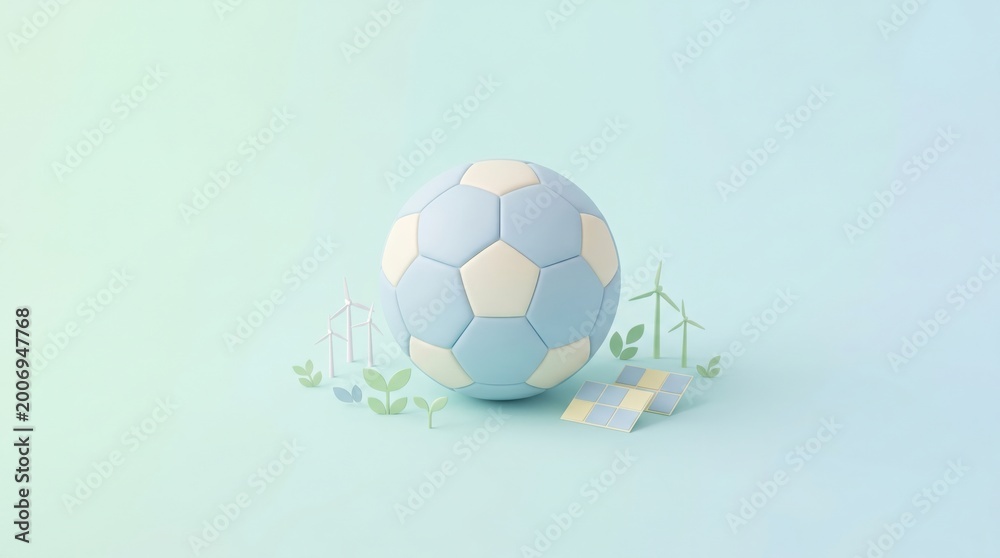Fototapeta premium Eco Friendly Football with Renewable Energy Icons for Carbon Neutral Sports Tournament Branding