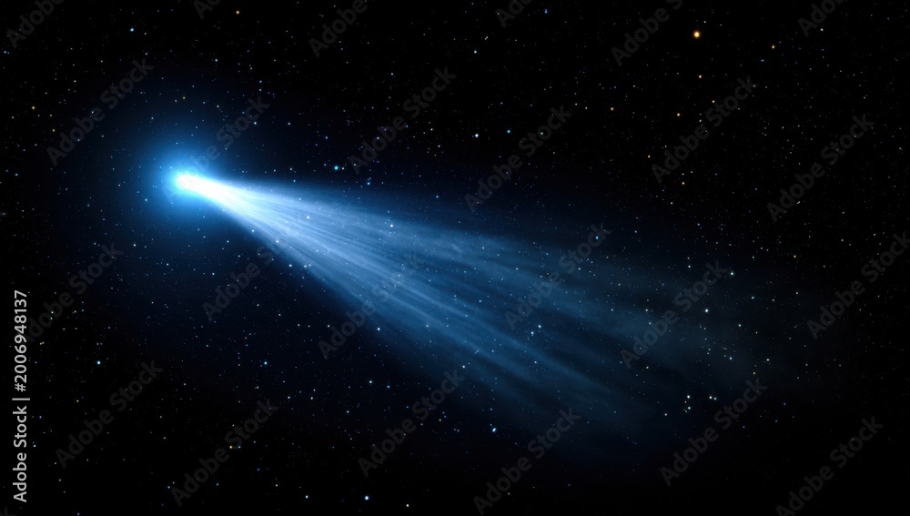 Vibrant Blue Comet Streaking Through Starry Night Sky.