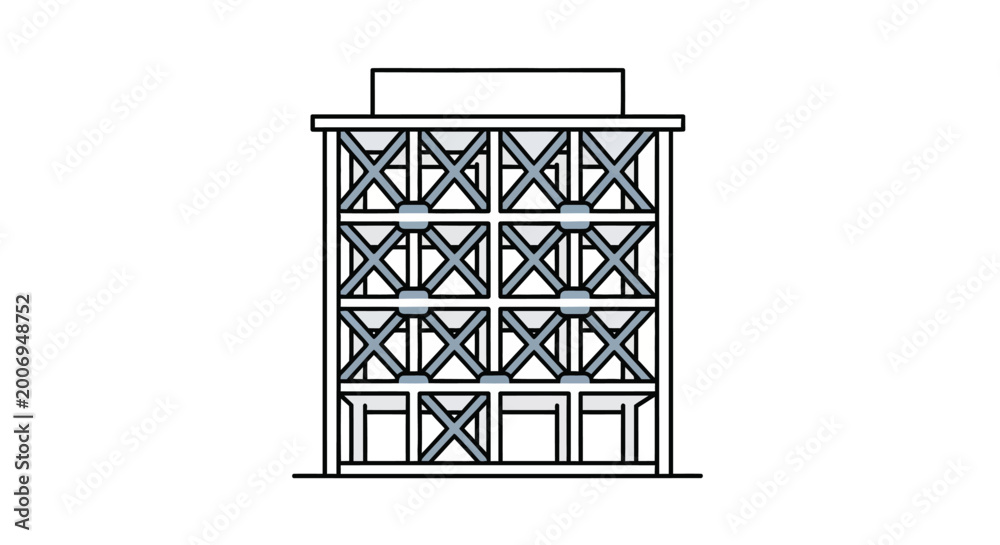 Fototapeta premium Modern Architectural Illustration of a Building with Seismic X-Bracing for Earthquake Resistance and Structural Safety