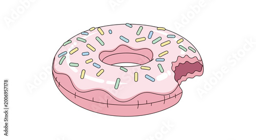 Fényképezés Pink Donut with White Icing Sprinkles.