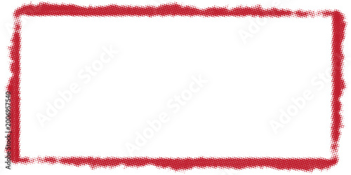 Red halftone grunge frame border with distressed dot texture on white background. Vector Illustration