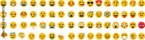Photos Large collection of emoji faces featuring happy, sad, angry, sleepy, sick and funny expressions for communication concepts