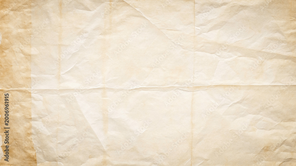 Fototapeta premium Authentic vintage aged paper texture with deep creases and folds, high resolution grunge background for retro graphic design, historical document parchment, perfect for artistic projects and print.