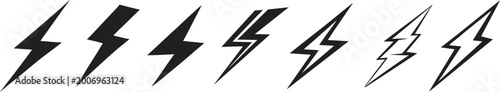 Foto Lightning bolt vector icon collection with sharp electric flash symbols and thunder shapes