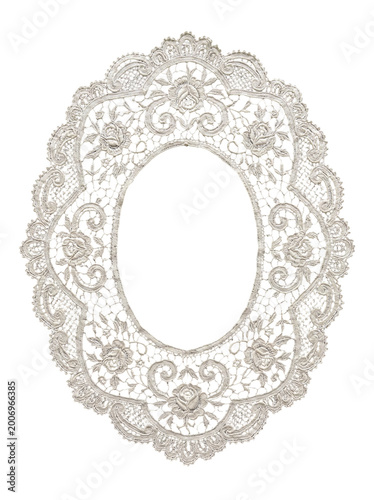 Elegant vintage oval lace collar with floral pattern on a transparent background
