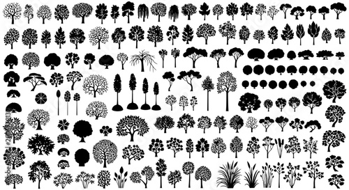 black tree and plant silhouette vector icons a diverse collection perfect for nature-themed graphic design projects