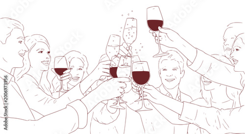 Celebration Toast with Red Wine Glasses