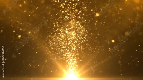 Abstract golden light burst with sparkling particles and lens flare effect for inspiring backgrounds