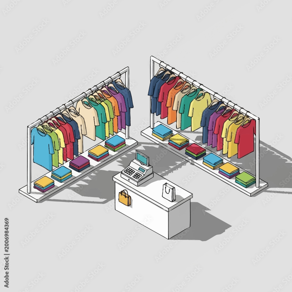 Fototapeta premium Isometric illustration of clothing store interior.