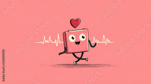 A charming, whimsical illustration depicts a book brimming with joy. Its pages come alive with animated features, as it playfully skips across a lively heart rate monitor.