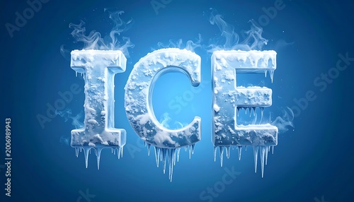 A 3D icy text graphic with frosty letters