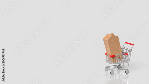 Wooden Home Shopping Cart Concept 3d render.