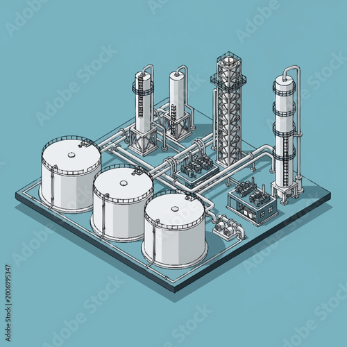 Foto Isometric industrial plant with machinery.