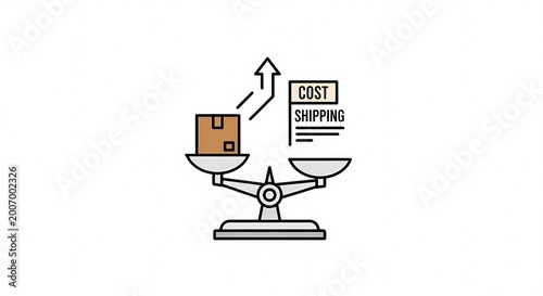 Concept of increasing shipping costs represented by a balance scale with a package and rising graph.