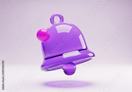 Purple glass notification bell floats against a soft background.