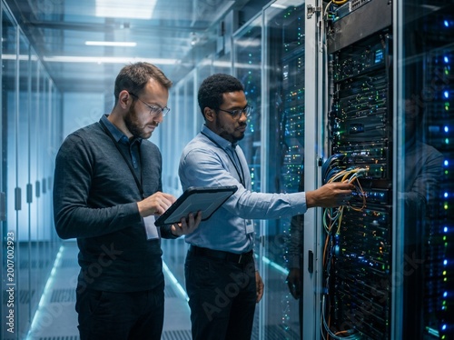 IT engineers working in data center managing server infrastructure