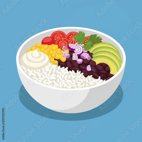 Fotografie Delicious bowl of food with rice and vegetables.