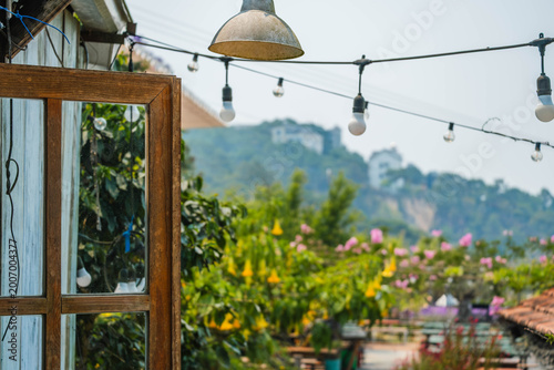 Tableau sur toile Outdoor Terrace View Through Window