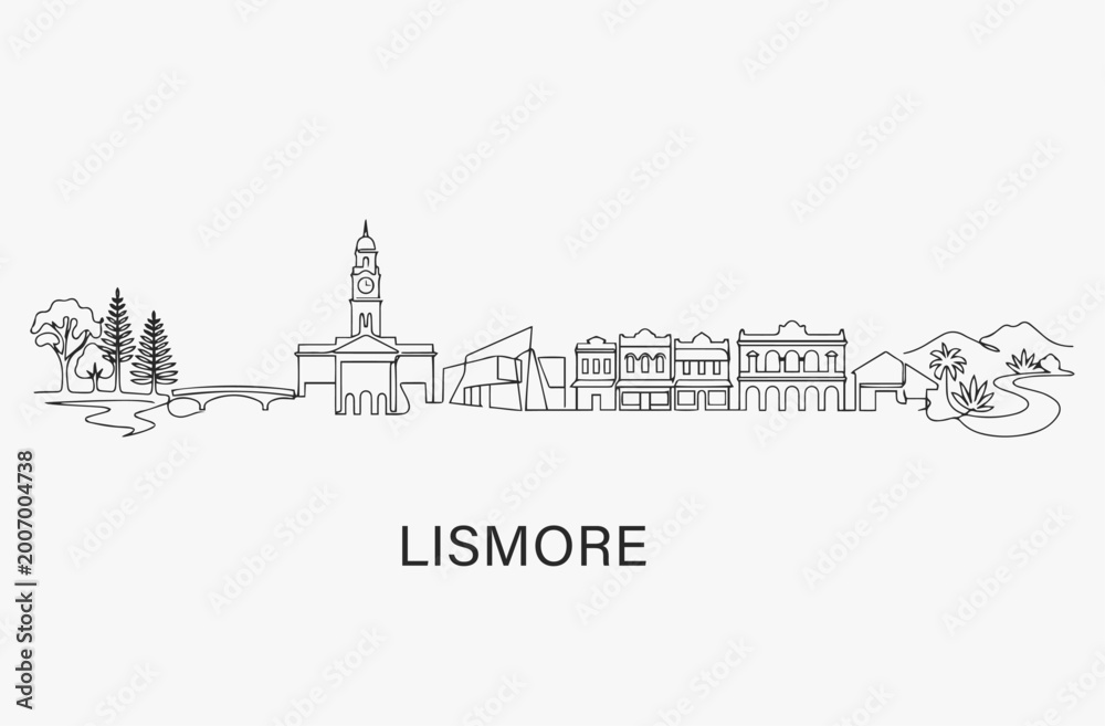 Fototapeta premium Flat Design one line without breaking the Lismore city.