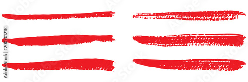 Photo red grunge lines, brush strokes oil paint isolated on white background