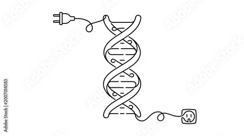 Bild auf Leinwand DNA Double Helix with Electric Plug and Socket Line Art Illustration