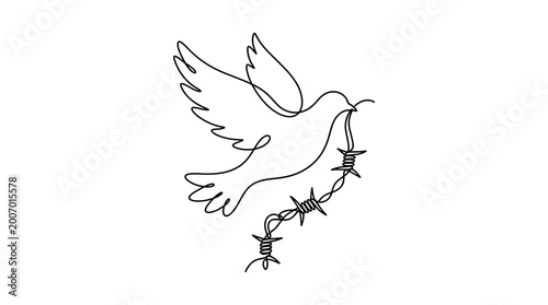 Photos Peace Dove Bird Carrying Barbed Wire Continuous Line Drawing