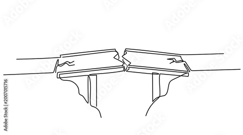 Photography Single line drawing of a broken bridge or collapsed road