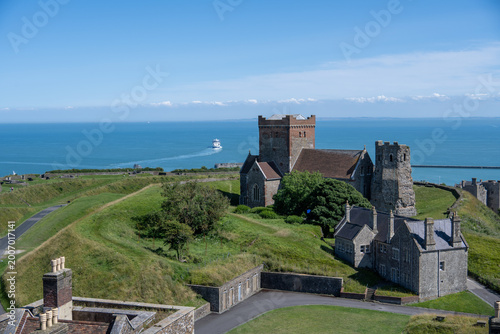Canvastavla Church and lighthouse ruins overlooking the English Channel