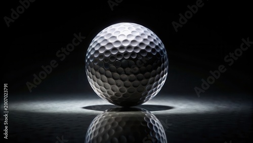 A Perfectly Balanced Golf Ball Reflecting in a Dark Setting, a Striking Image for Sports and Leisure Themes