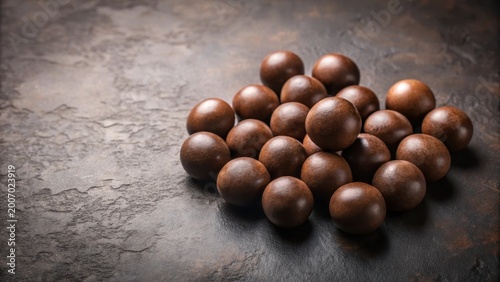 A Collection of Smooth, Dark Brown Spheres Resting on a Textured Surface