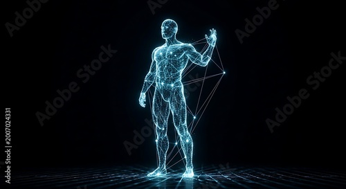 Glowing blue human body digital illustration.