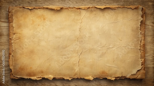 Aged Paper Sheet with Crinkled Texture on Wooden Surface, Ideal for Vintage Designs and Retro Projects