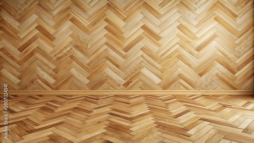 Elegant Herringbone Wood Wall and Floor Design, Perfect for Interior Design Projects