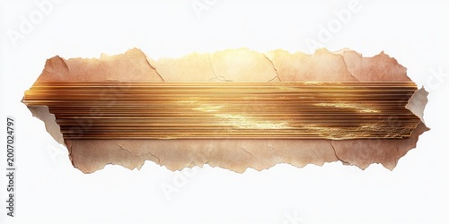 torn parchment strip with layered horizontal gold metallic streaks and textured shimmering surface, warm luminous abstract banner conveying elegance and calm