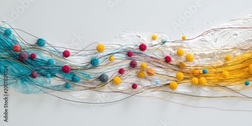 Abstract Colorful Spheres Flowing on Delicate Threads.