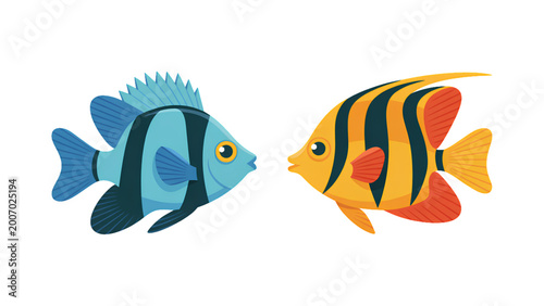 Fotografie Two colorful tropical fish swimming side by side in water Vector