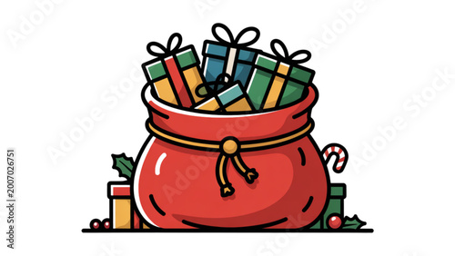 Fotografía Red pot filled with colorful christmas ornaments and small gifts Vector