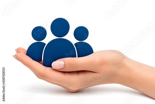 Female Hand Holding Team Icon on White Background – Leadership, Collaboration, Business Concept,Hum,Partnership, Unity, Business Strategy Conceptan Resources, Group, Organization Concept