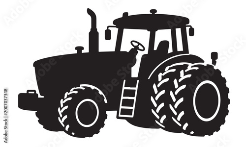 Canvastavla Row crop tractor silhouette, dual wheel farm tractor, agriculture field, vector