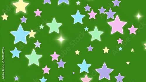 Sparkling Pastel Stars Falling on Green Background - Animated Motion Graphic