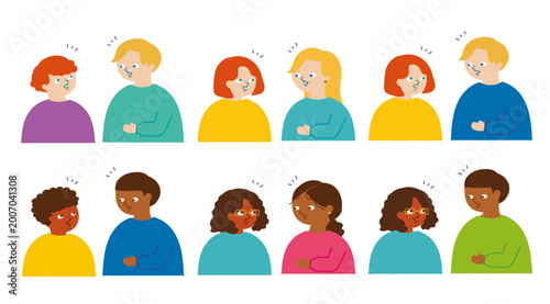 Fényképezés 人物の会話イラストセット・白人・黒人/Illustration set of characters conversing - Caucasian and Bla