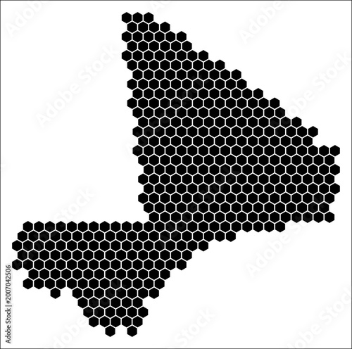 Mali simple black and white hexagon map shape template. Country plain hexagon cell dots. Mali flat honeycomb boundary. Vector Illustration.