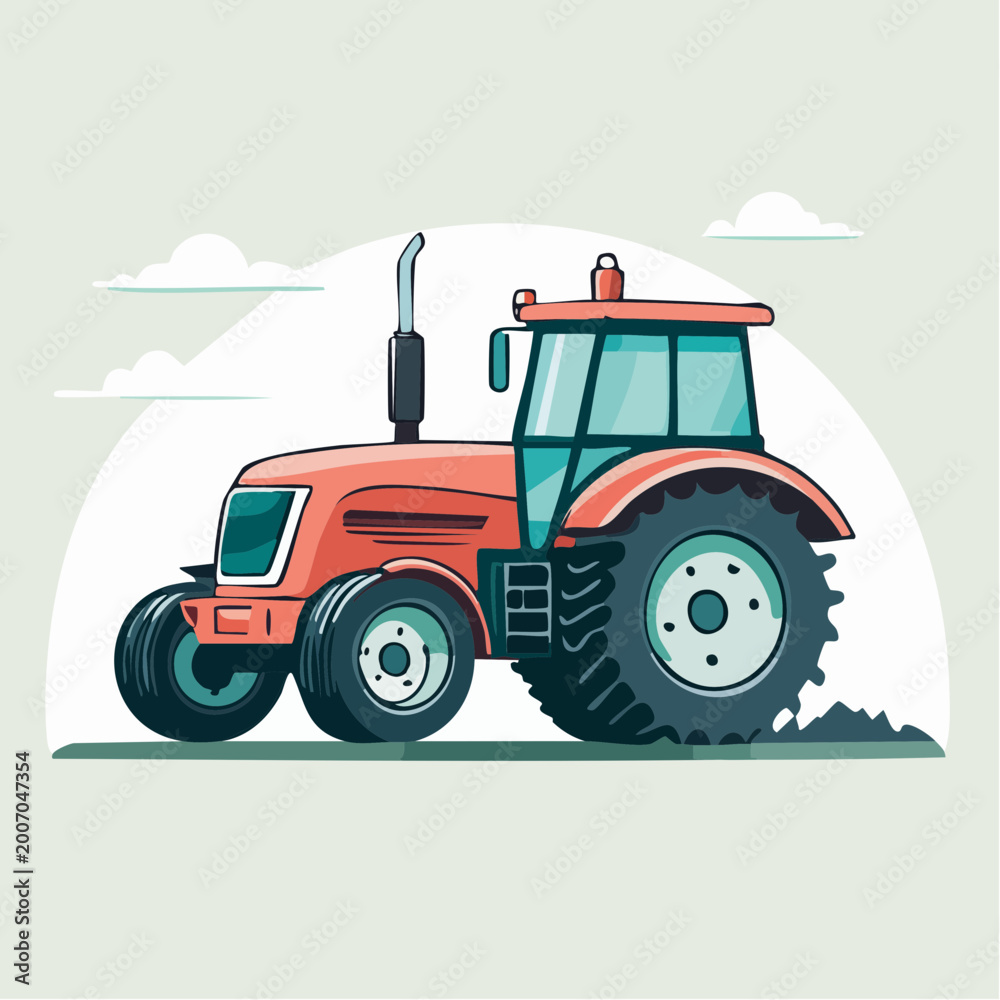 Obraz premium Illustration of a Red Tractor Working in a Field